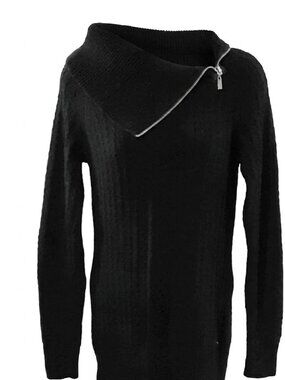 Guess Sweater Dress Asymmetrical Zipper Black Medium